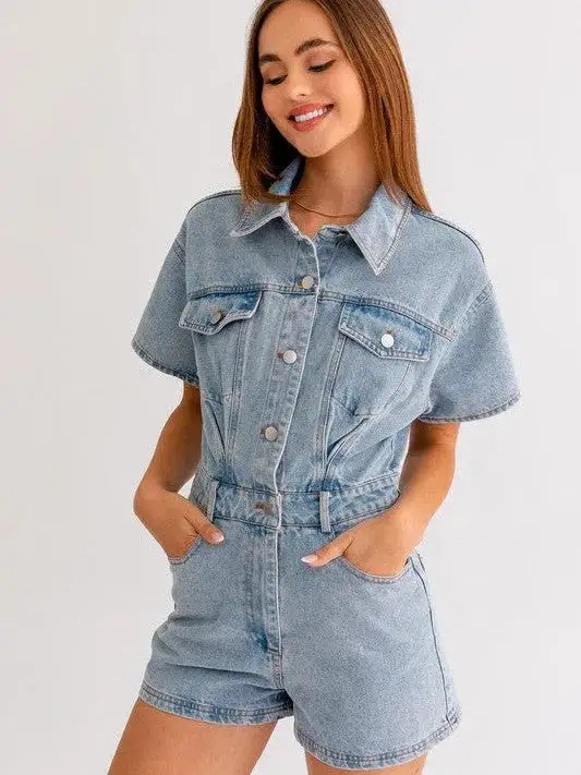 Fearless Heart Short Sleeve Denim Romper