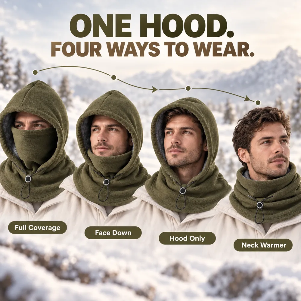 3-in-1 Winter Fleece Balaclava Hood - Warm Face, Ear & Neck Cover