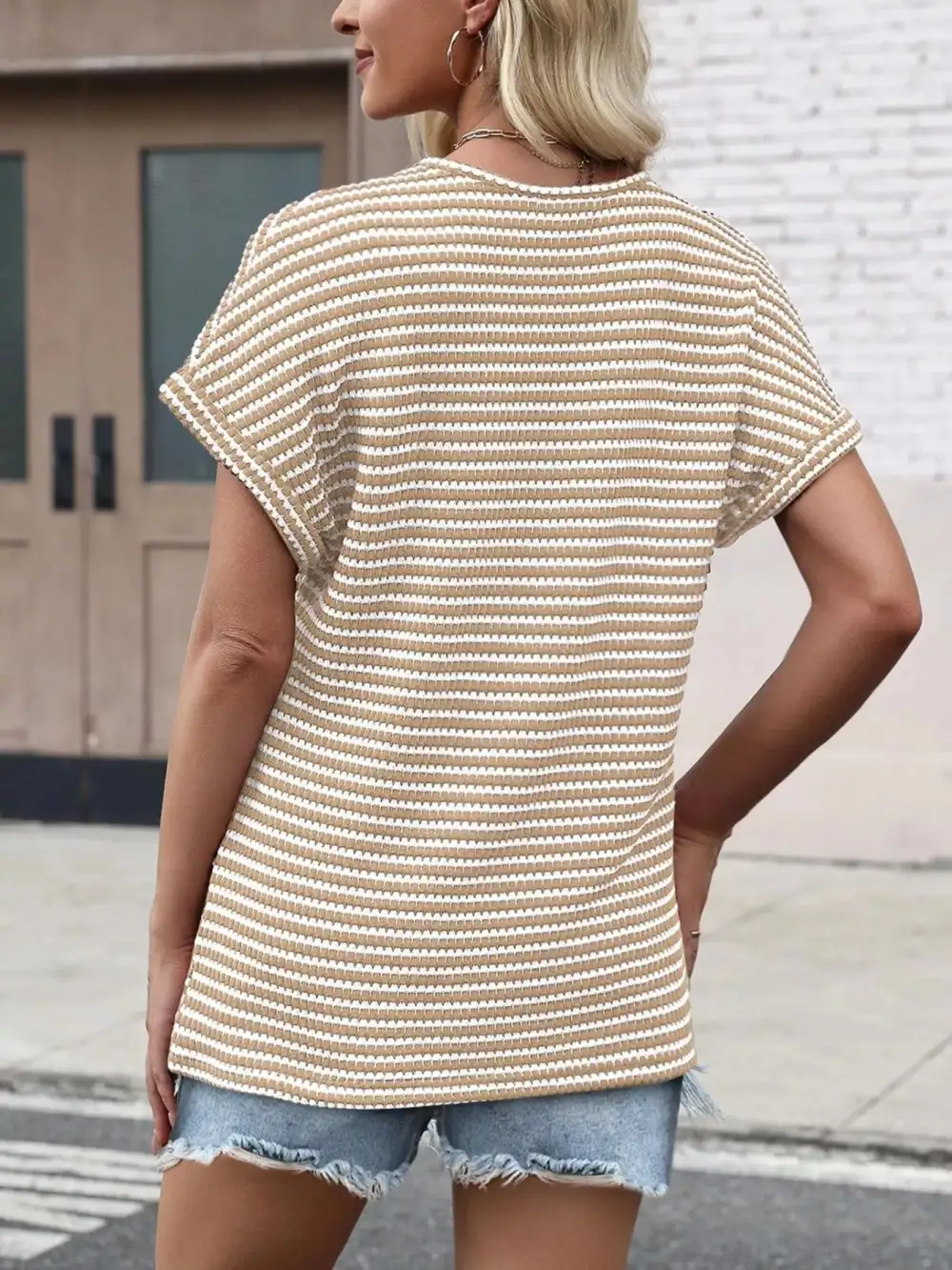 Striped V Neck Relaxed Fit T Shirt