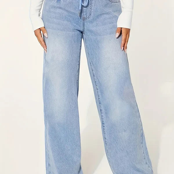 Distressed Baggy Jeans: Relaxed Comfort (Blue Denim, Drawstring Waist)