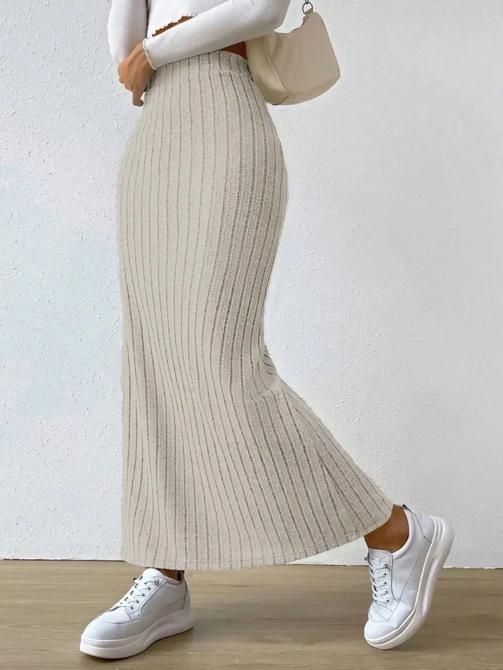 High Waist Ribbed Knit Skirt