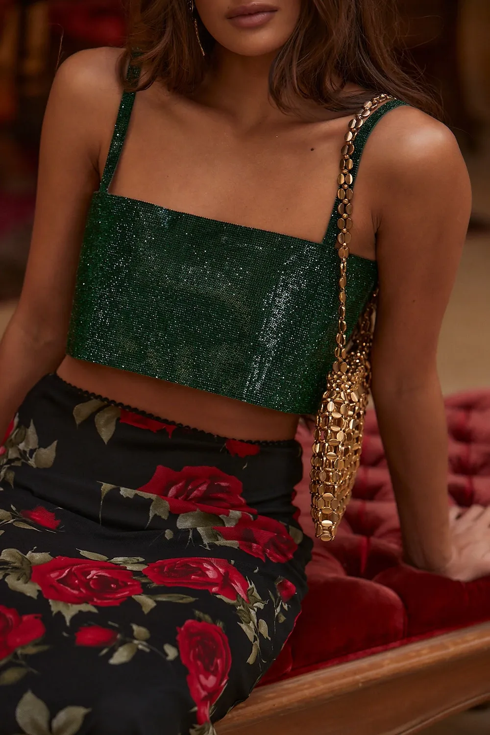 Rhinestone Short Camisole Top