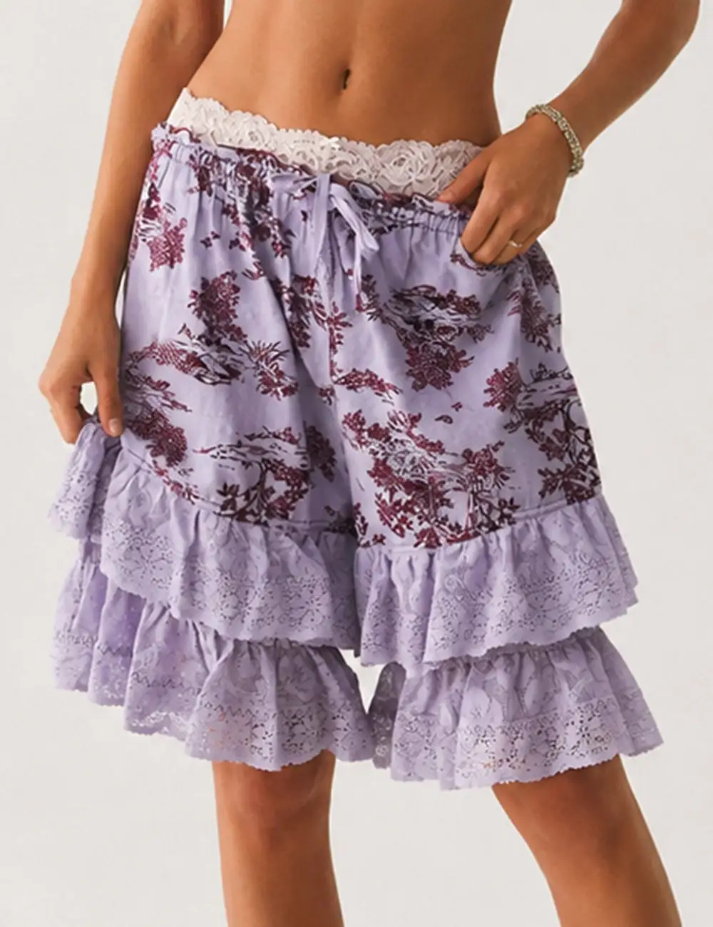 Lace Lettuce Trim Wide Leg Shorts