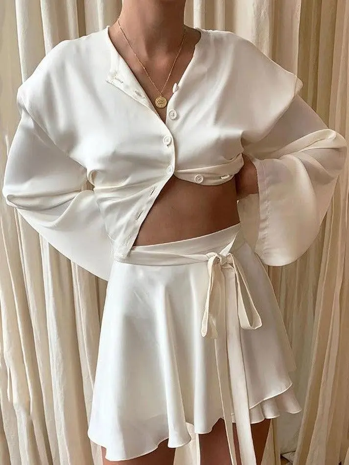 Satin Lace-Up Mini Skirt