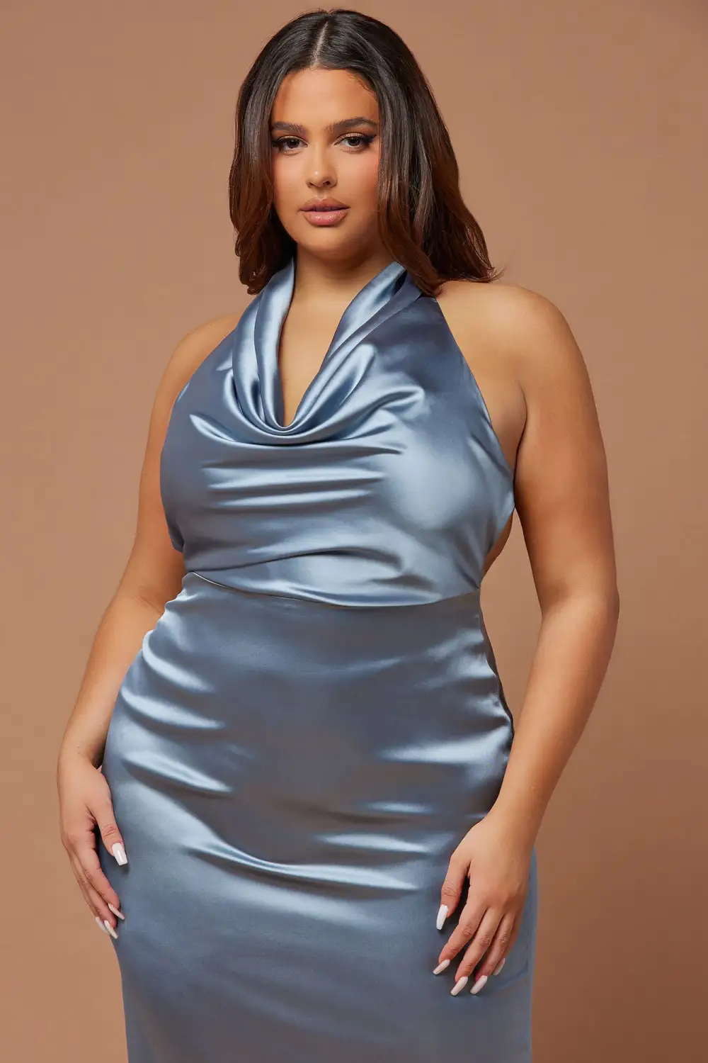 Leana Satin Midi Dress - Dusty Blue