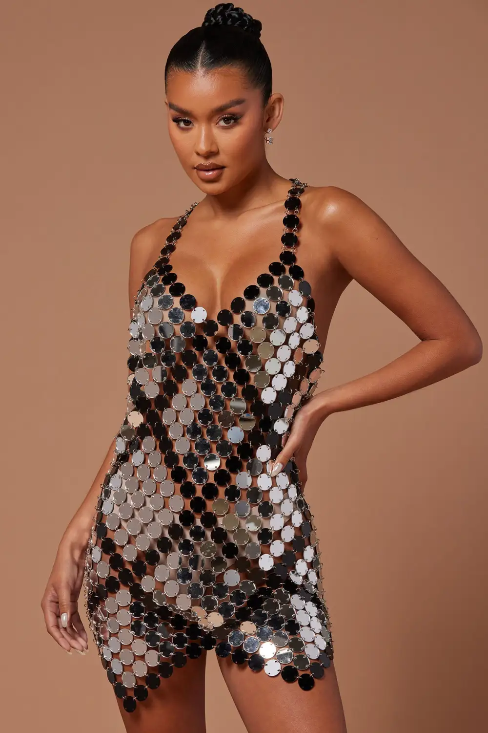 Alira Mirror Mini Dress - Silver/Black