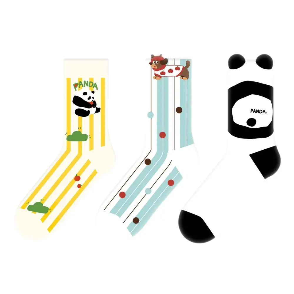 Playful Panda Striped Crew Socks