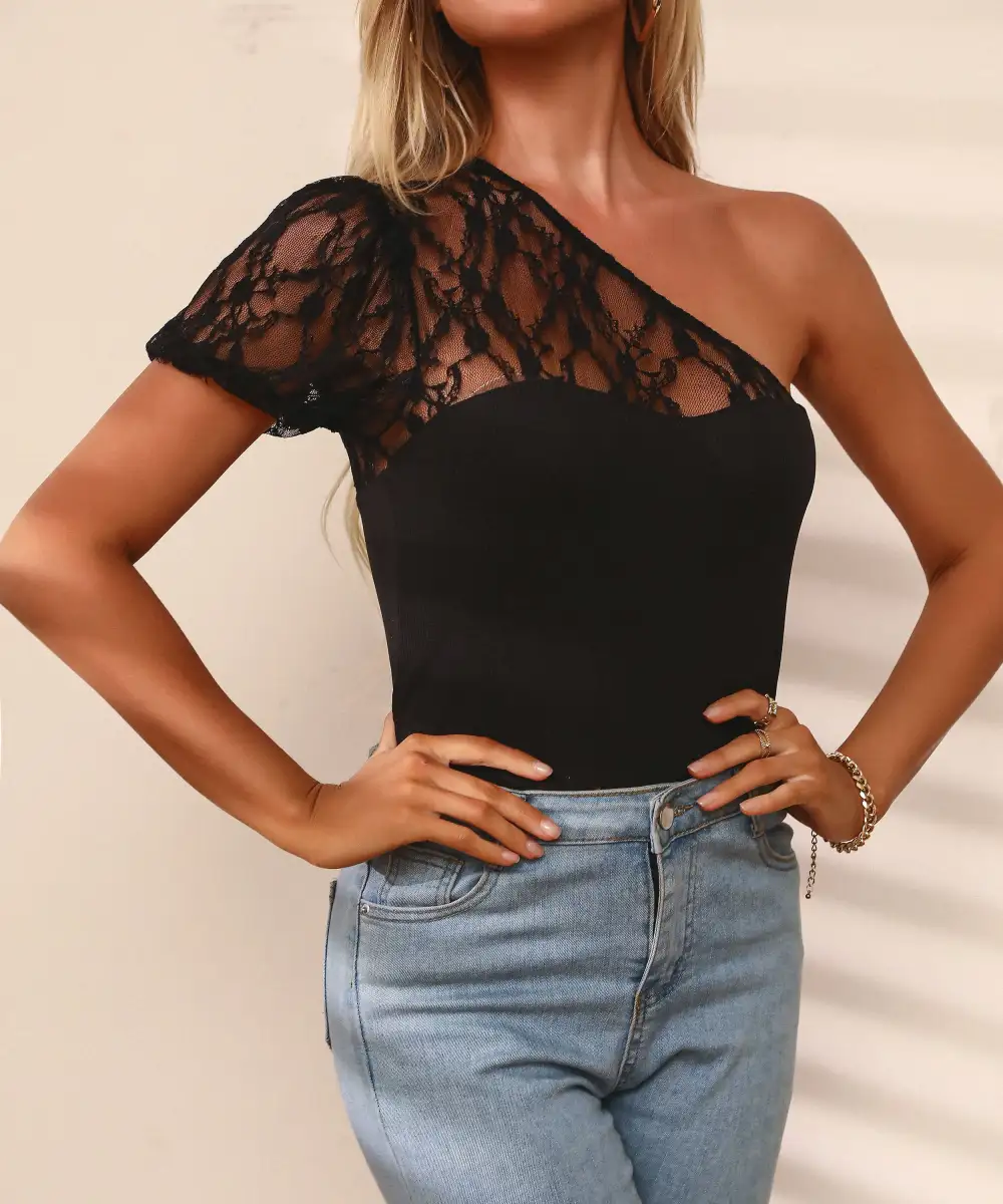 One Shoulder Lace Bodysuit