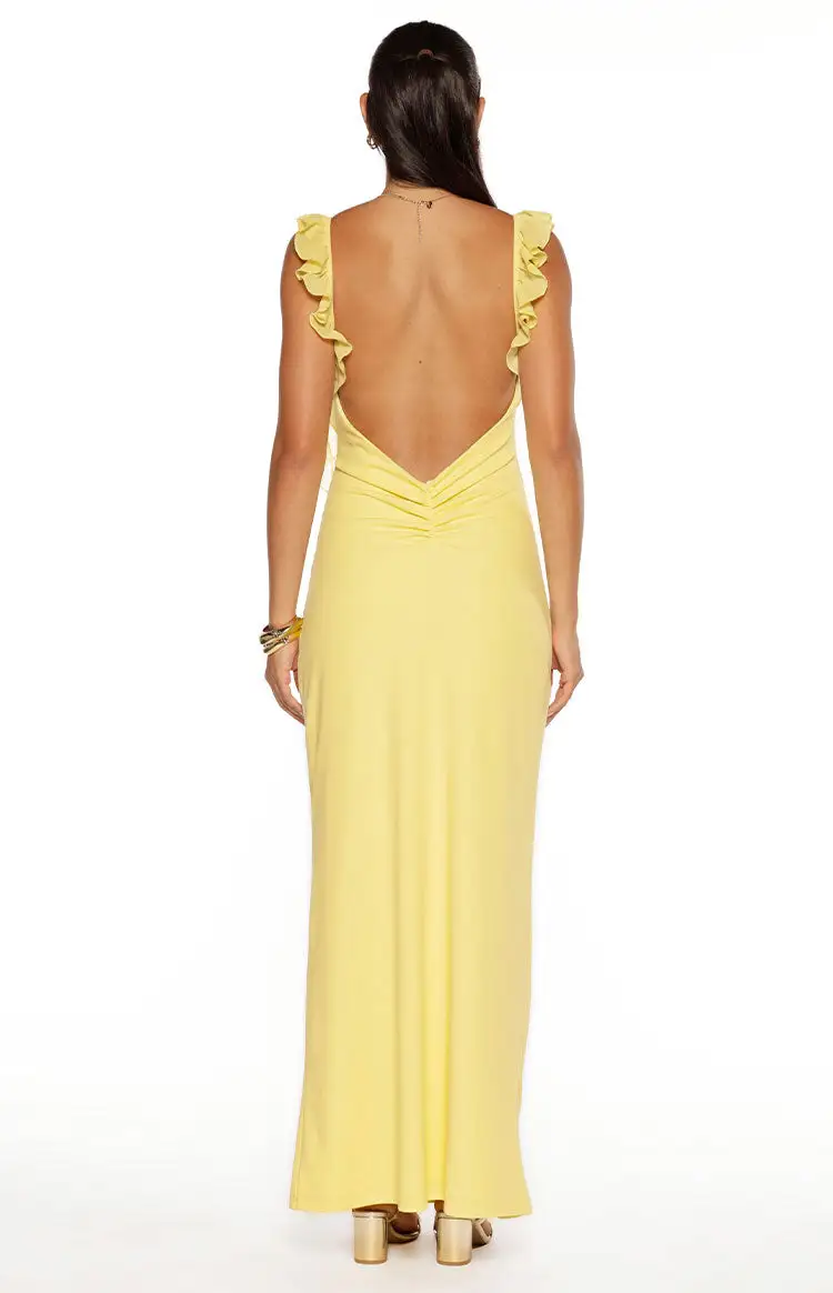 Ruched Ruffle Frills Maxi Dress