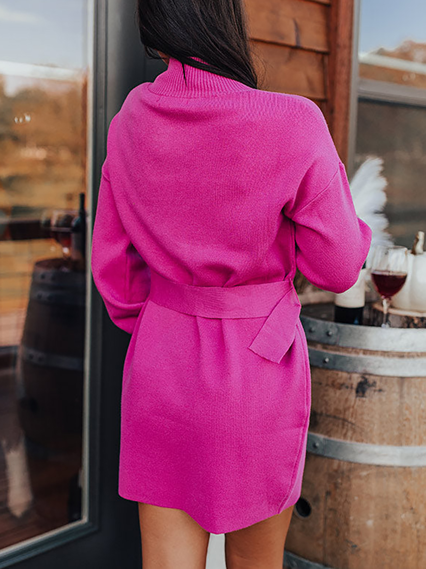 Women's Pink Turtleneck Sweater Dress