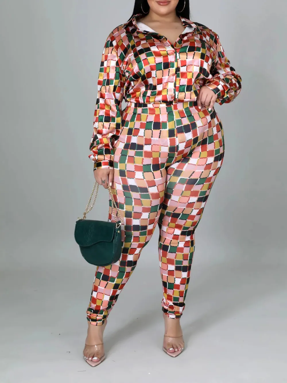 Plus-Size Women'S Fashion Colorful Plaid Suit