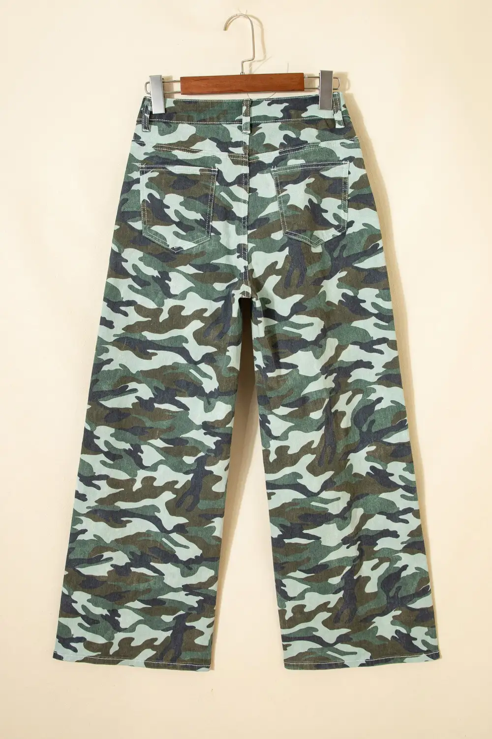 Wide Leg Drawstring Print Camouflage Jeans