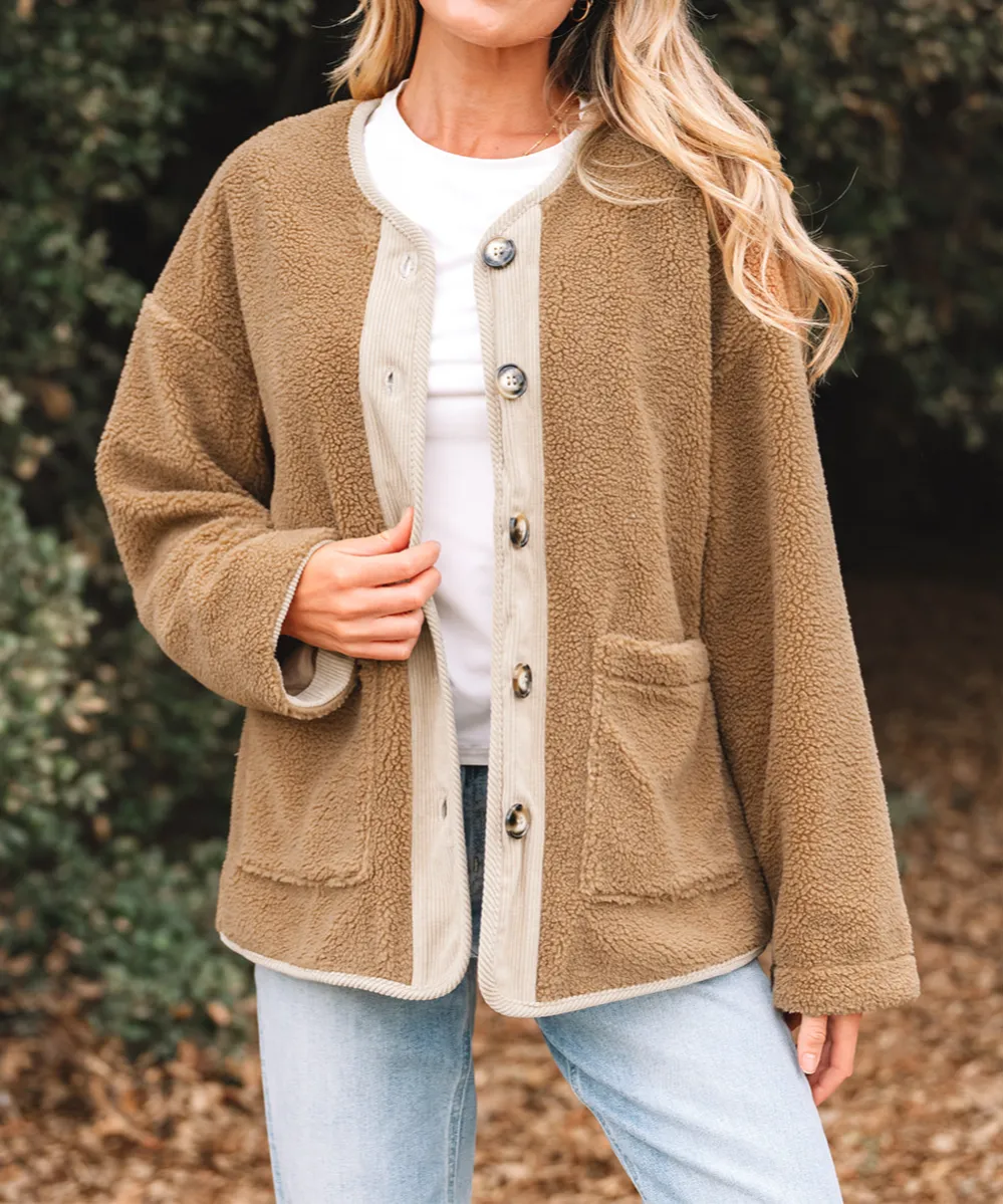 French Puffy Plush Corduroy Edge Patchwork Jacket