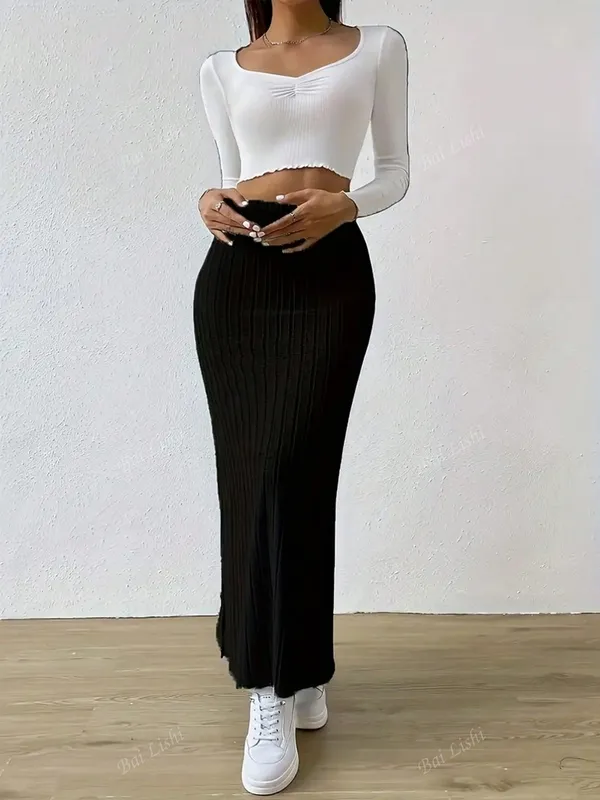 Women's Striped Split Skinny Skirt