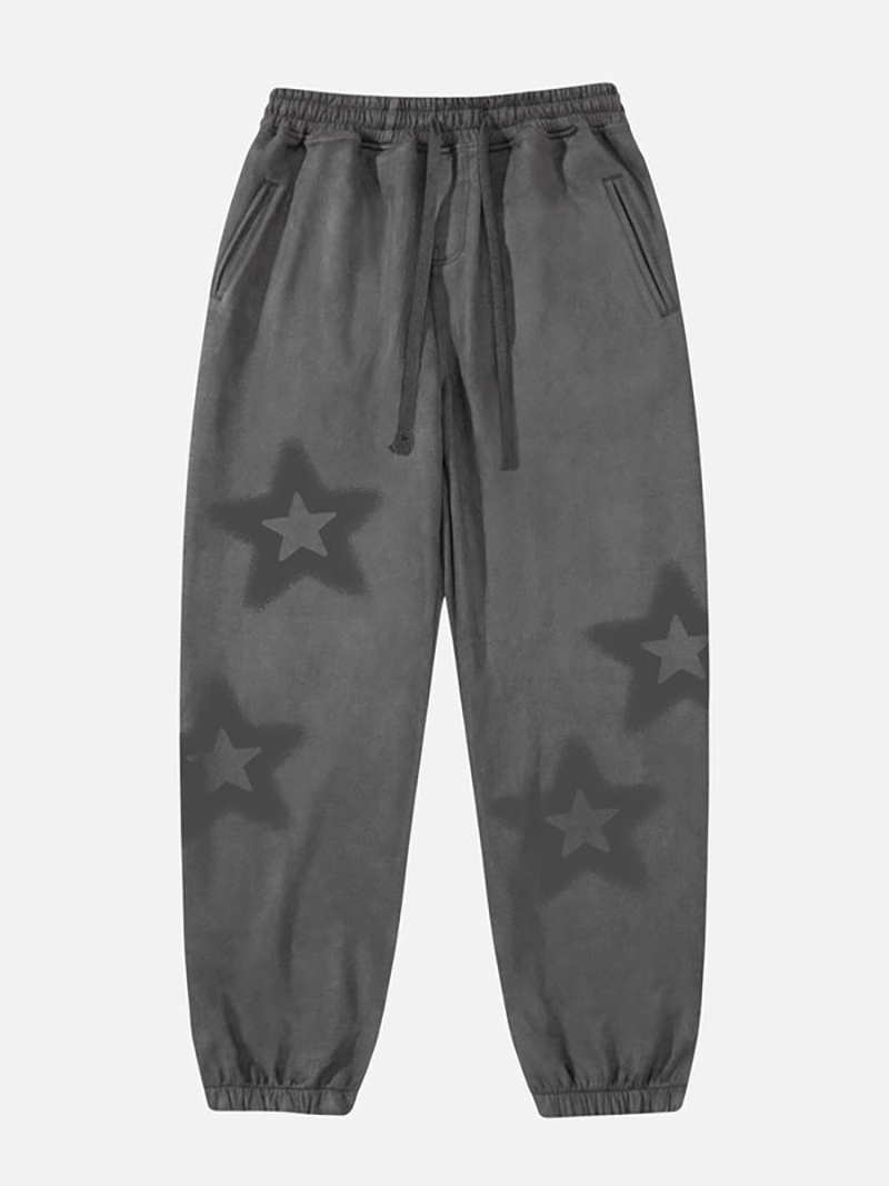 Star Print Drawstring Sweatpants