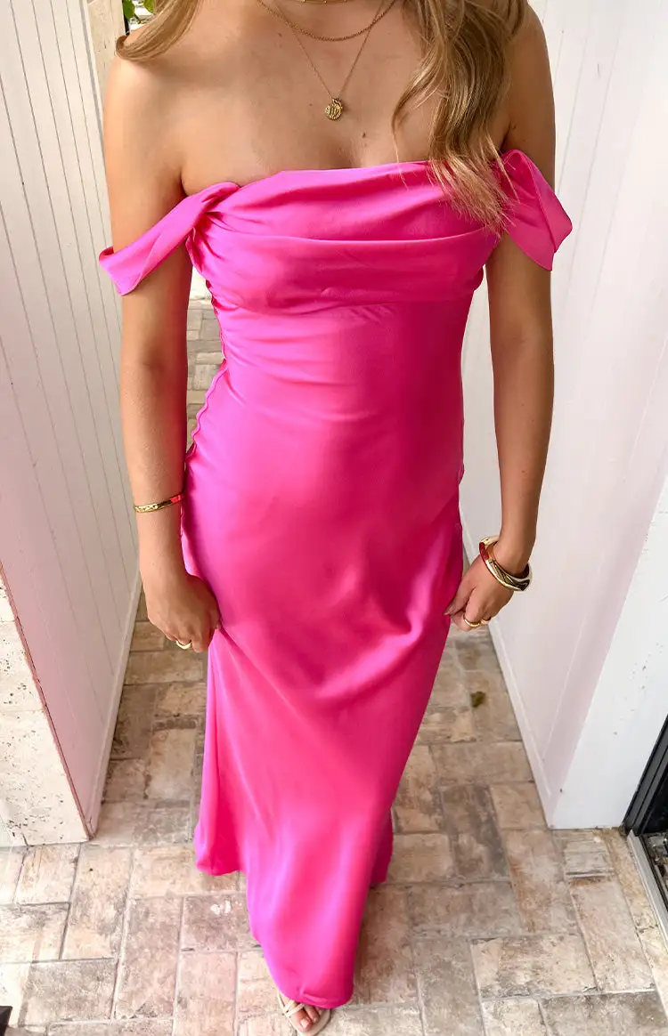 Satin Off Shoulder Hot Maxi Dress