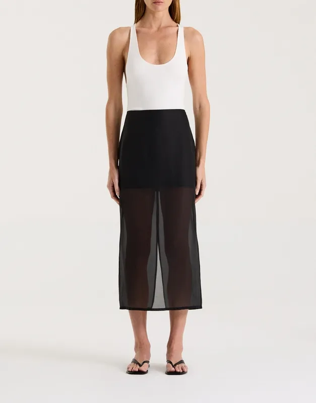 Black Sheer Organza Midi Skirt