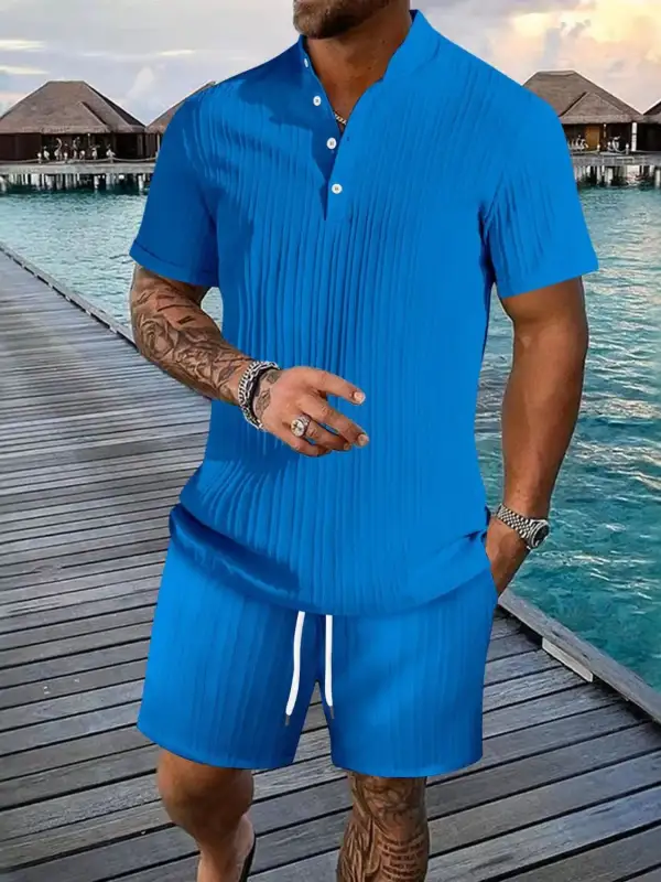 Cotton Blend Button Detail Casual Set