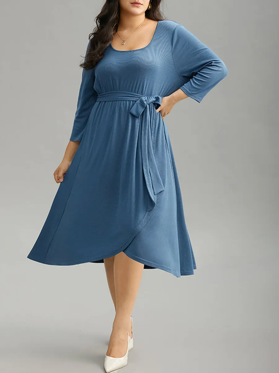 Elegant Cross-Stitching Plus-Size Women's Dress