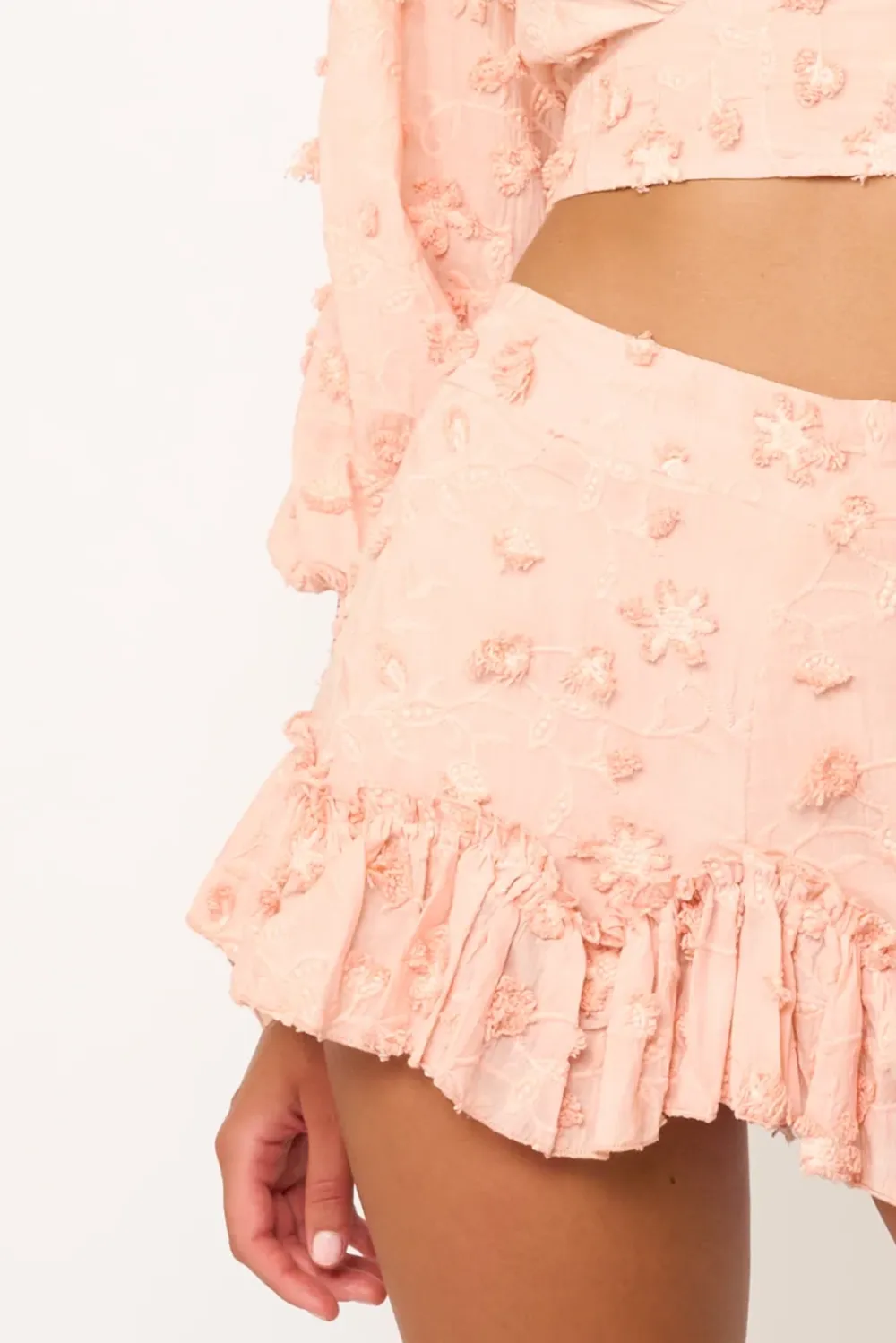 Light Pink Embroidered Ruffled Shorts