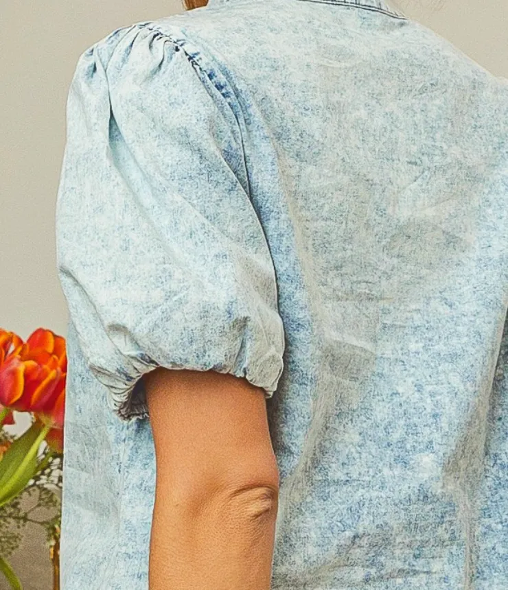 Puff Button Front Down Top