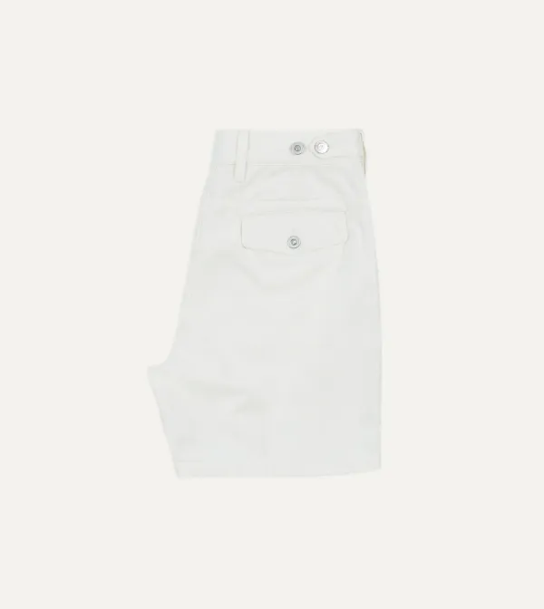 Daily Washed Ecru Cotton Twill Single-Pleat Shorts Casual Style