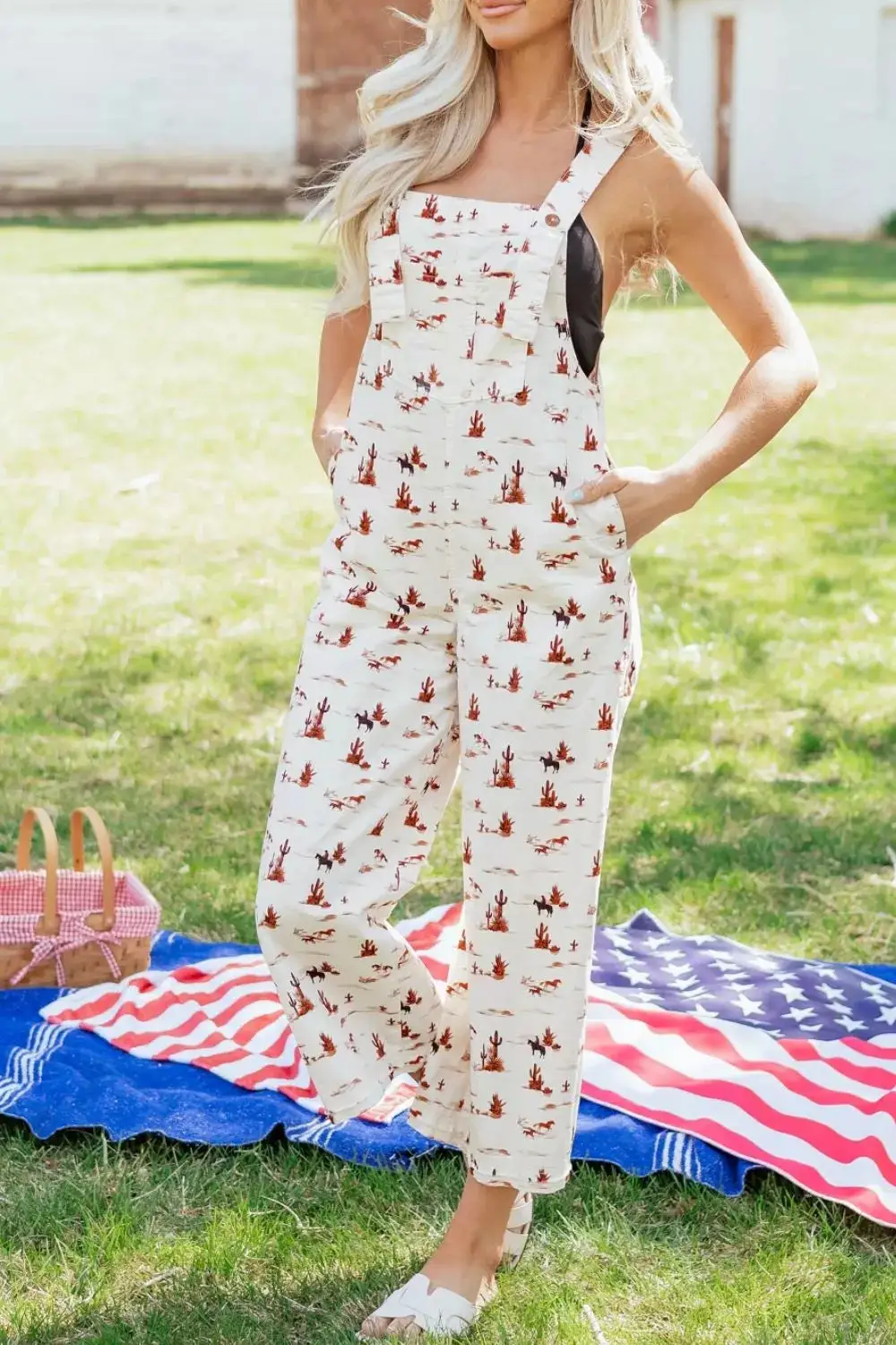 Button Front Western Jumpsuit