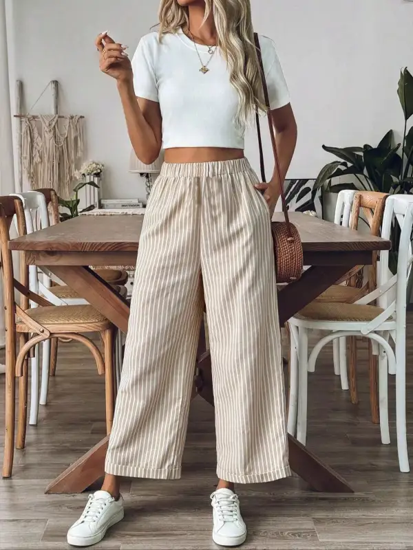 Striped High Waisted Wide Leg Pants