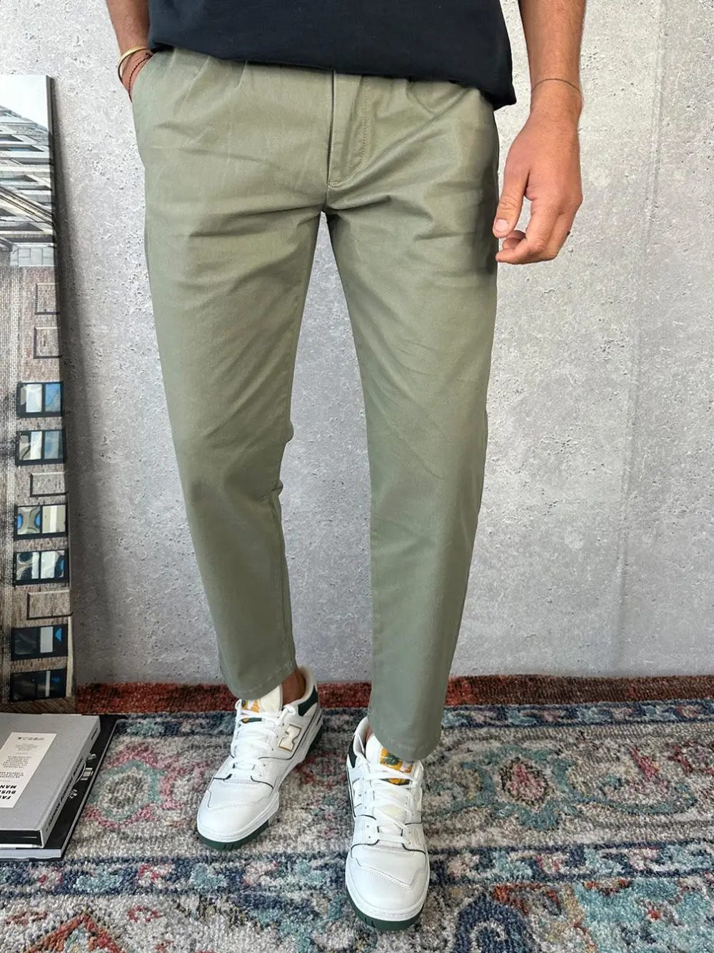 Simple And Comfortable Daily Slim Army Green Pant