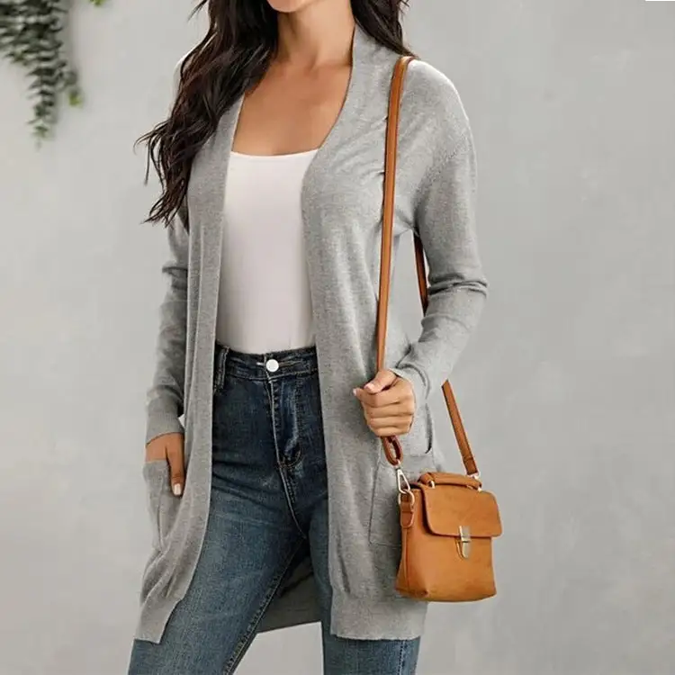 Women's Long Sleeve Knit Cardigan with Pockets in 5 Colors S-XL