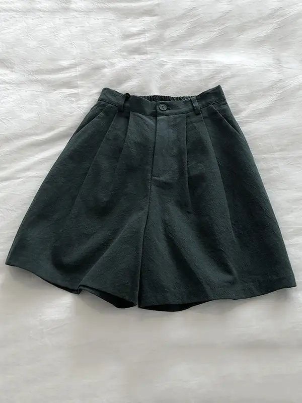 Losse Wijde Pijpen Elasticiteit Geplooide Effen Kleur Shorts