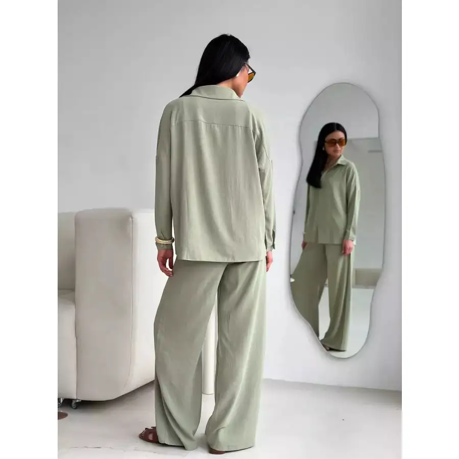 Button Up Long Sleeve Shirt and Pants Set