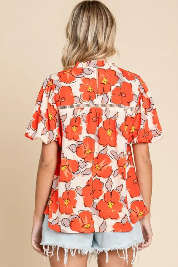 Textured Floral Frill Detail Blouse