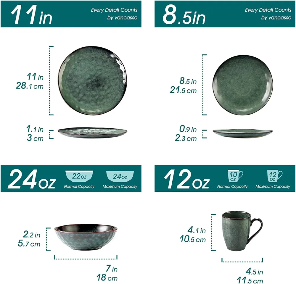 vancasso Dinnerware Set 32-Piece Dinner Service for 8 Service Dinnerware Tableware Set, Bubble Green