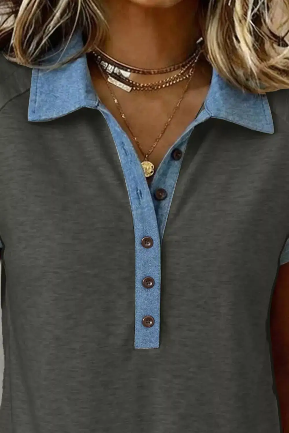 Block Polo Neck Sequin Star Graphic Polo