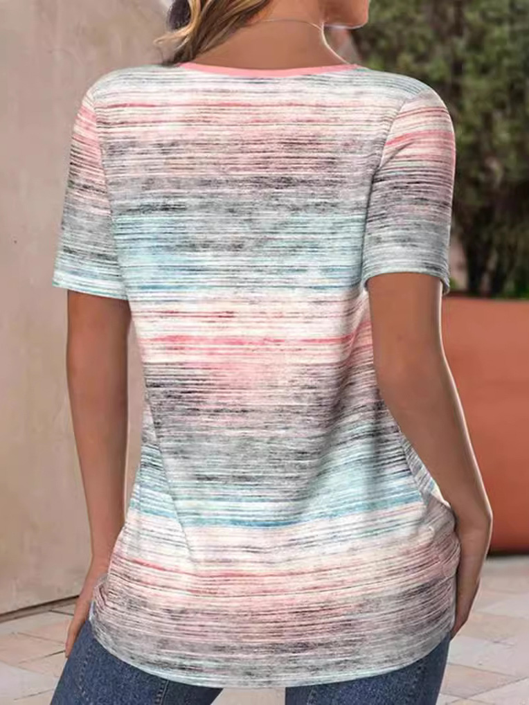 Fashionable Colorblocked Round Neck Short Sleeved Slim Fit Top