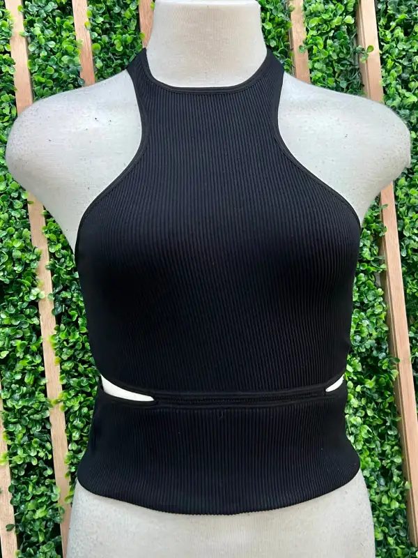 Sleeveless Ribbed Cutout Waist Top