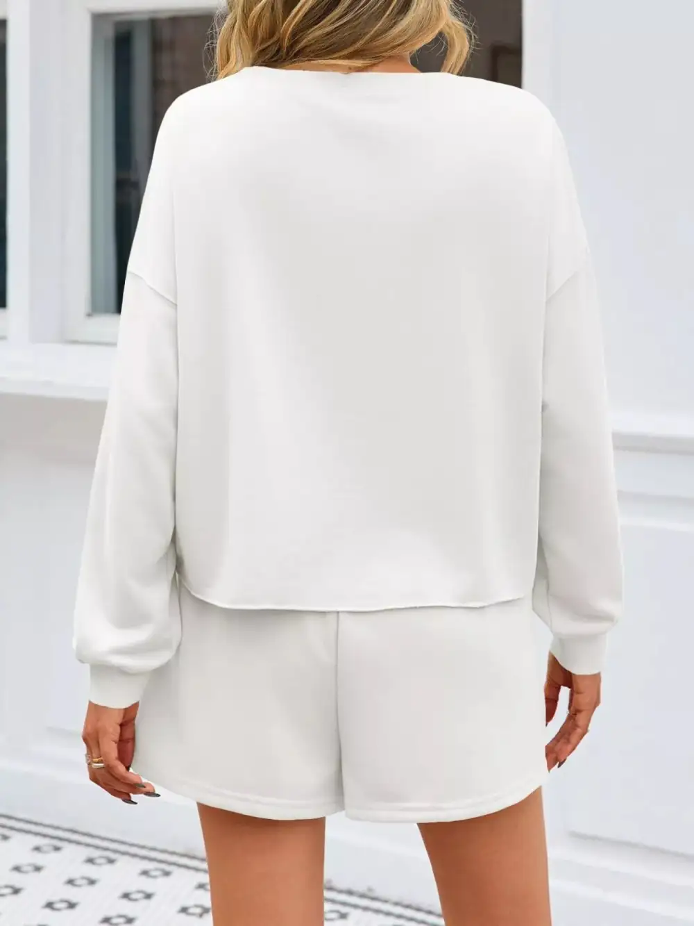 Pearl Embellished Round Neck Top and Skort Set