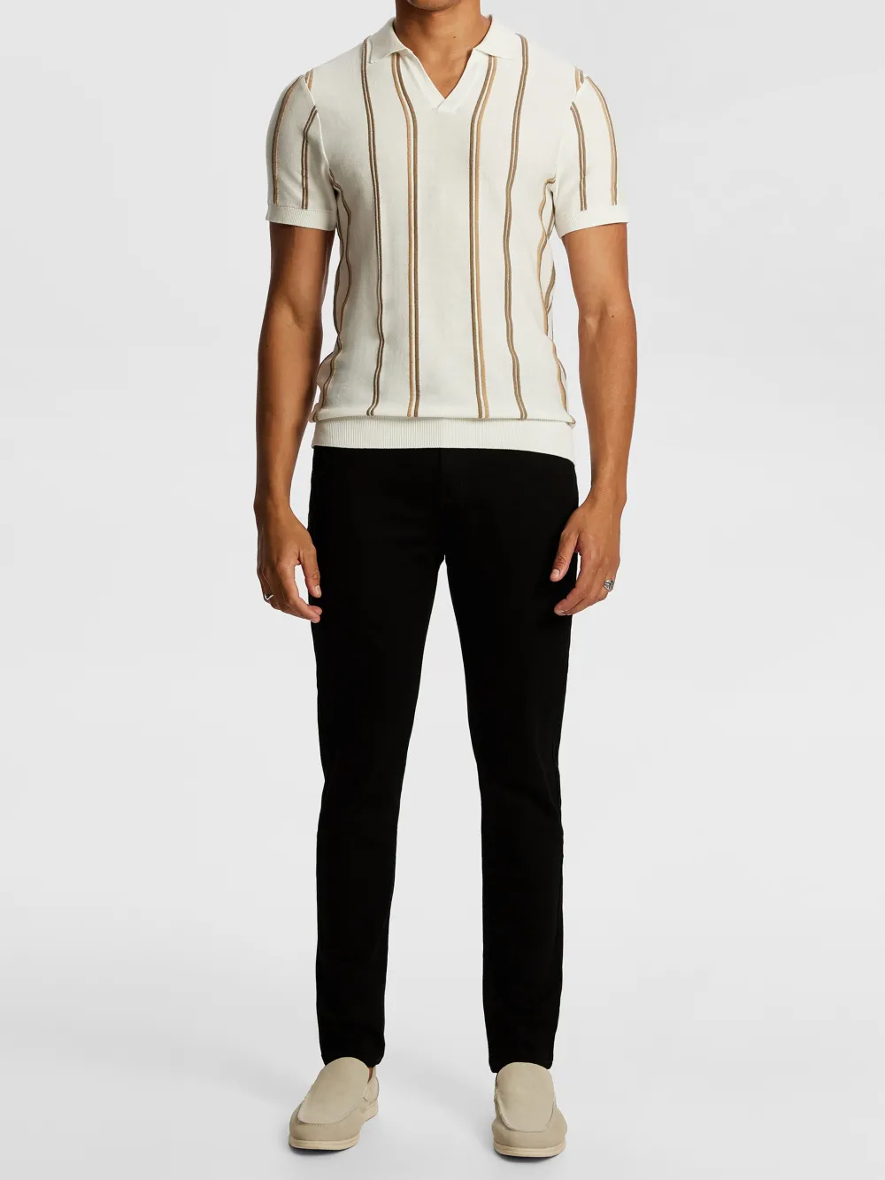 Off White Short Sleeve Color Blocked Polo Shirt