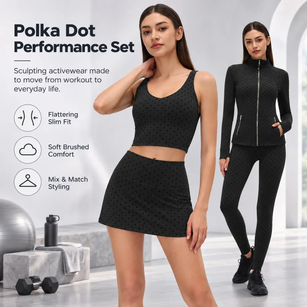 Women's Summer Long Sleeve Zip-Up Jacket, Stand Collar Polka Dot Texture Slim Fit Athletic Jacket for Skirts or Shorts, Nylon Spandex Brushed Fabric Stretchy Sports Outerwear for Yoga