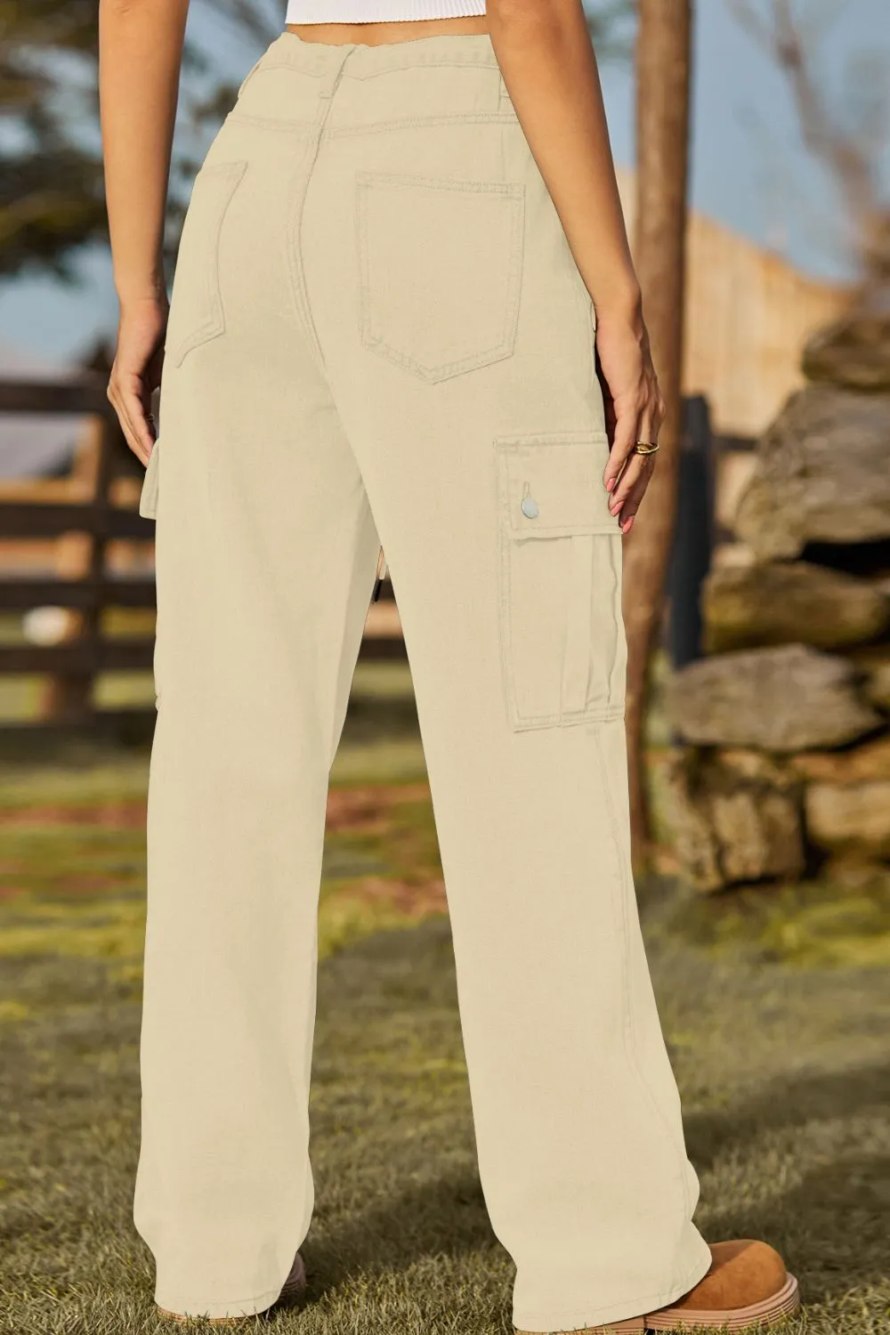 Loose Fit Drawstring Jeans With Pocket