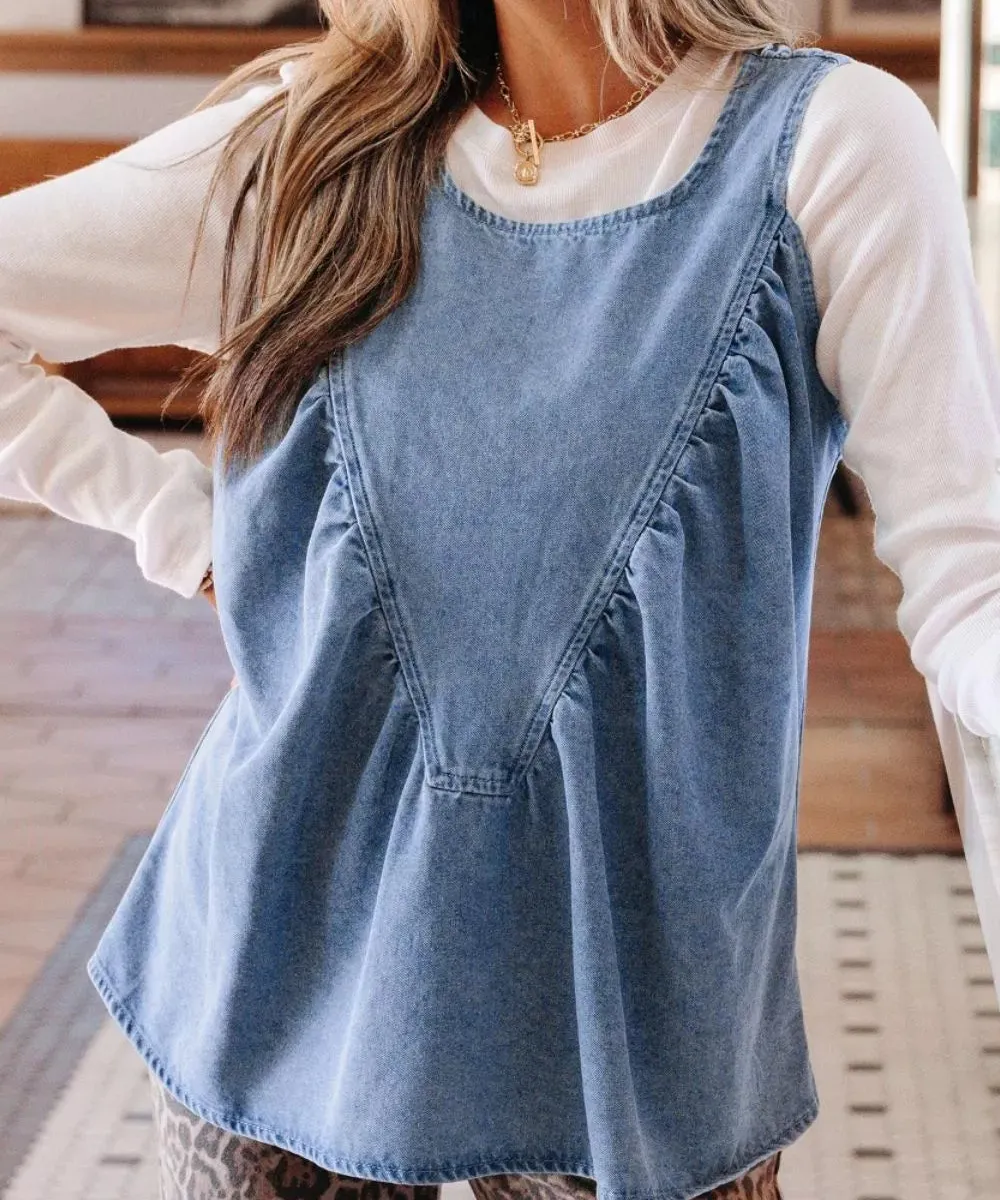 Pleated Patchwork Sleeveless Top
