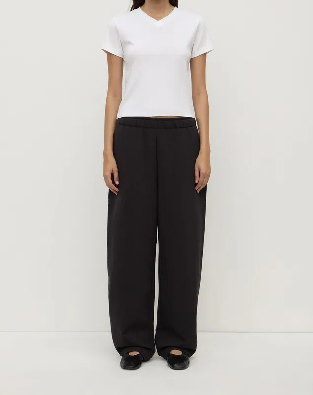 Washed Black Brushed Cotton Barrel-Leg Lounge Pant