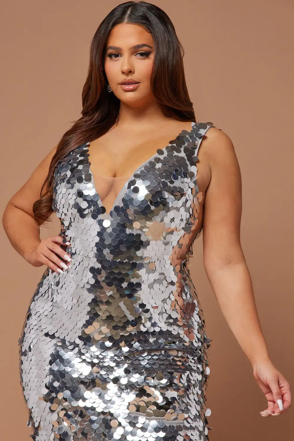 See Me Shining Sequin Midi Dress - Silver