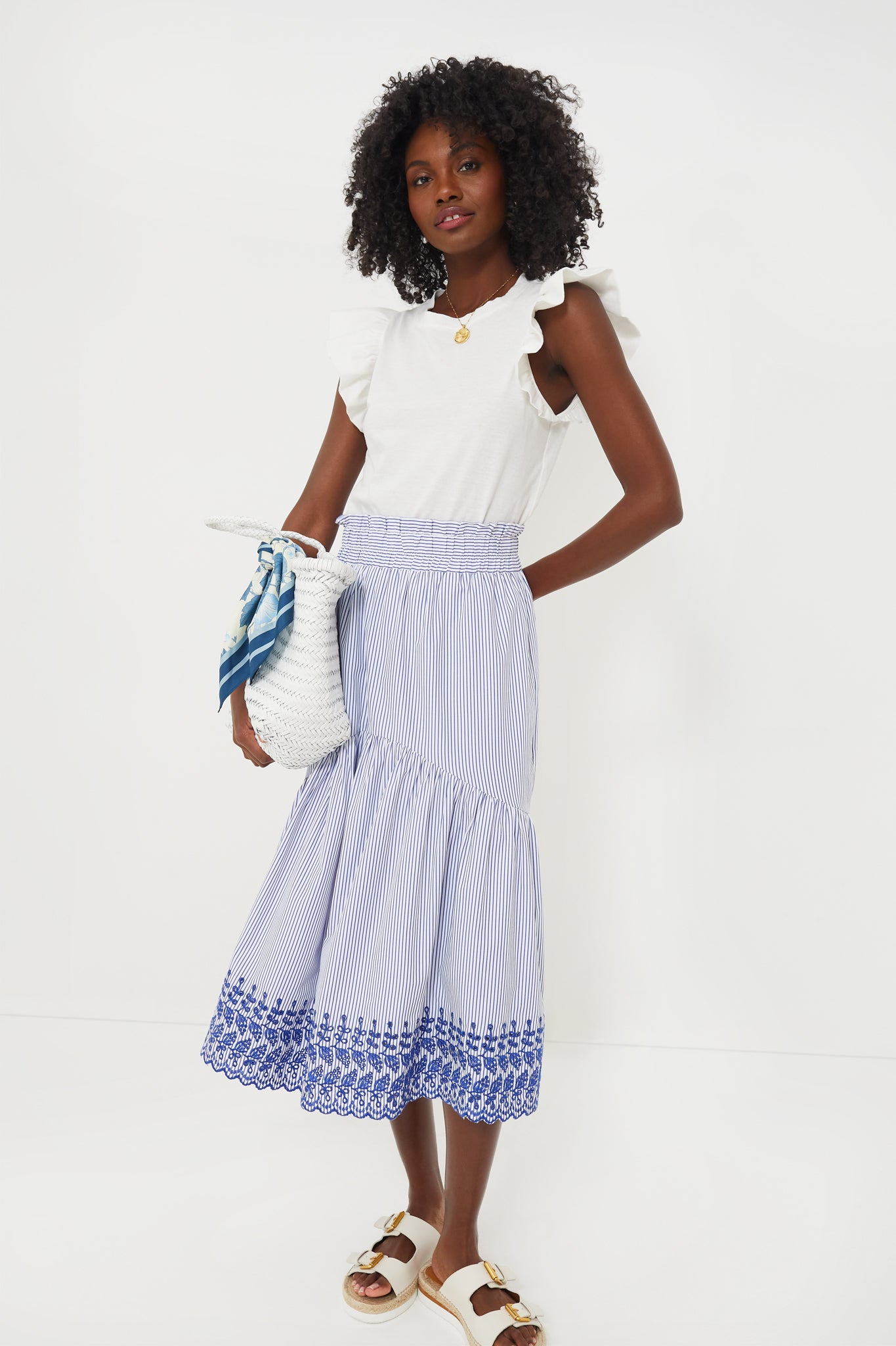 Blue Stripe Eyelet Cinzia Skirt