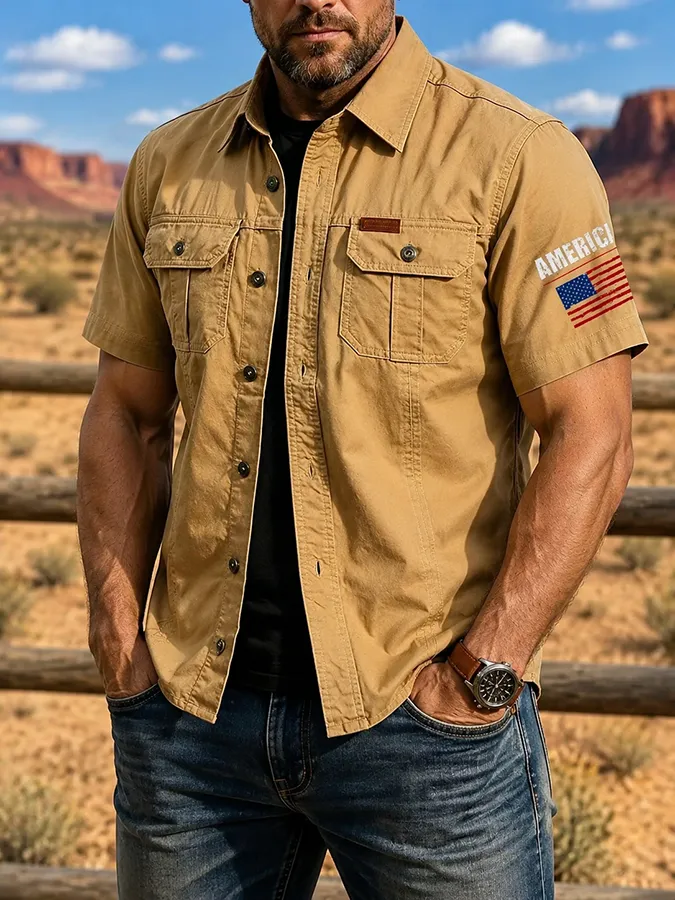 Men's America Flag Print Short Sleeve Shirt