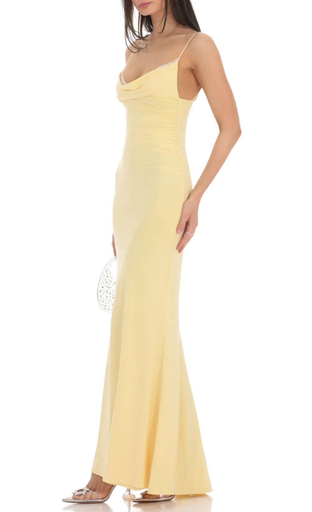 Cowl Neck Mermaid Maxi Dress In Yellow
