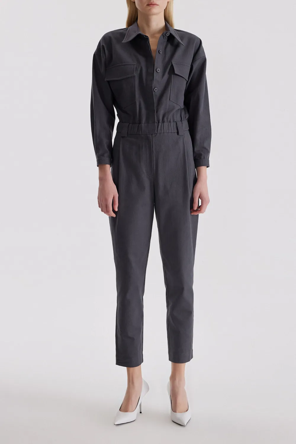 Lapel Jumpsuit-Grey
