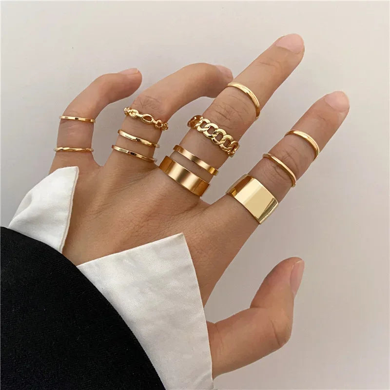 Irbano Punk Ring Set Silver Color Wide Rings For Women Teen Rings Set Gothic Aesthetic Simple Chain Finger Rings Tail ring Set Party