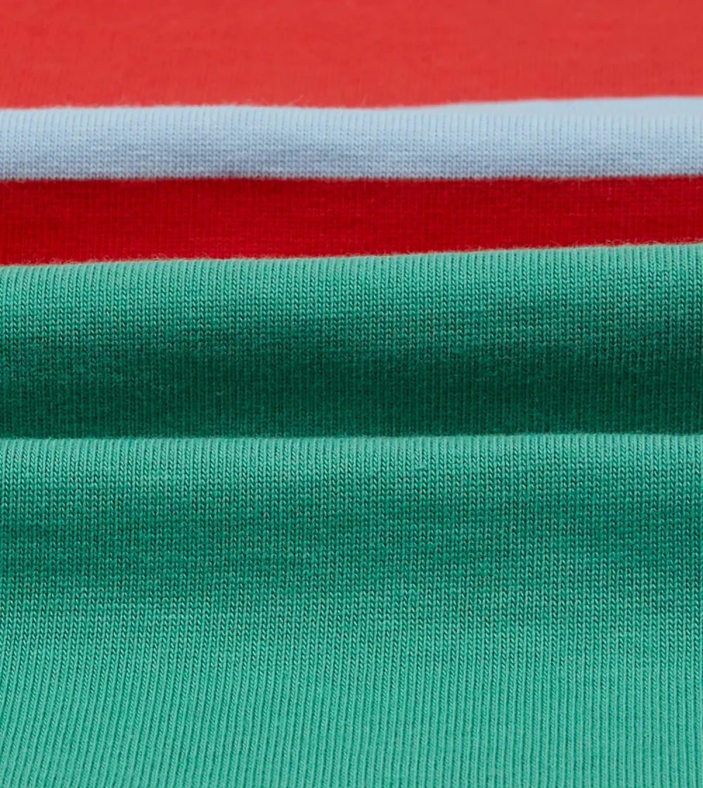 Green, Blue And Red Centre Stripe Cotton Rugby Shirt Plain